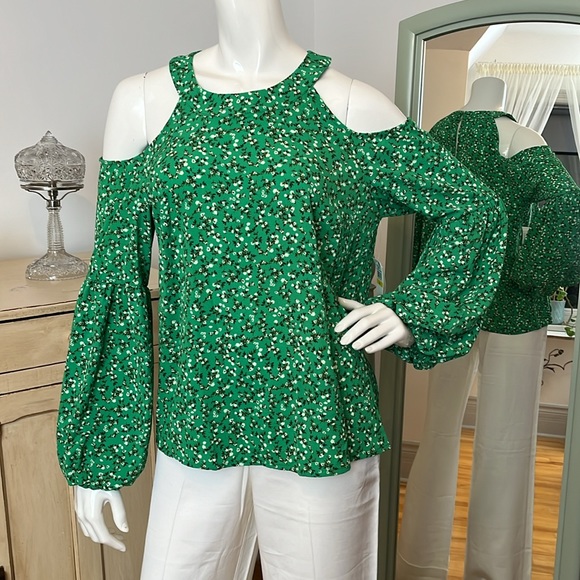 [M] CeCe Floral Green Blouse Top - Picture 5 of 7